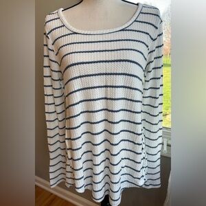 Love 8 lightweight Long sleeved Waffle knit Top Tunic coastal, blue/cream stripe